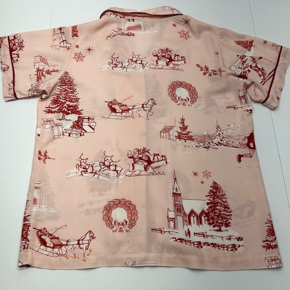 KATIE KIME WOMENS APRES SKI TOILE RED HOLIDAY PRINT THEME PAJAMA TOP LG - Picture 2 of 16